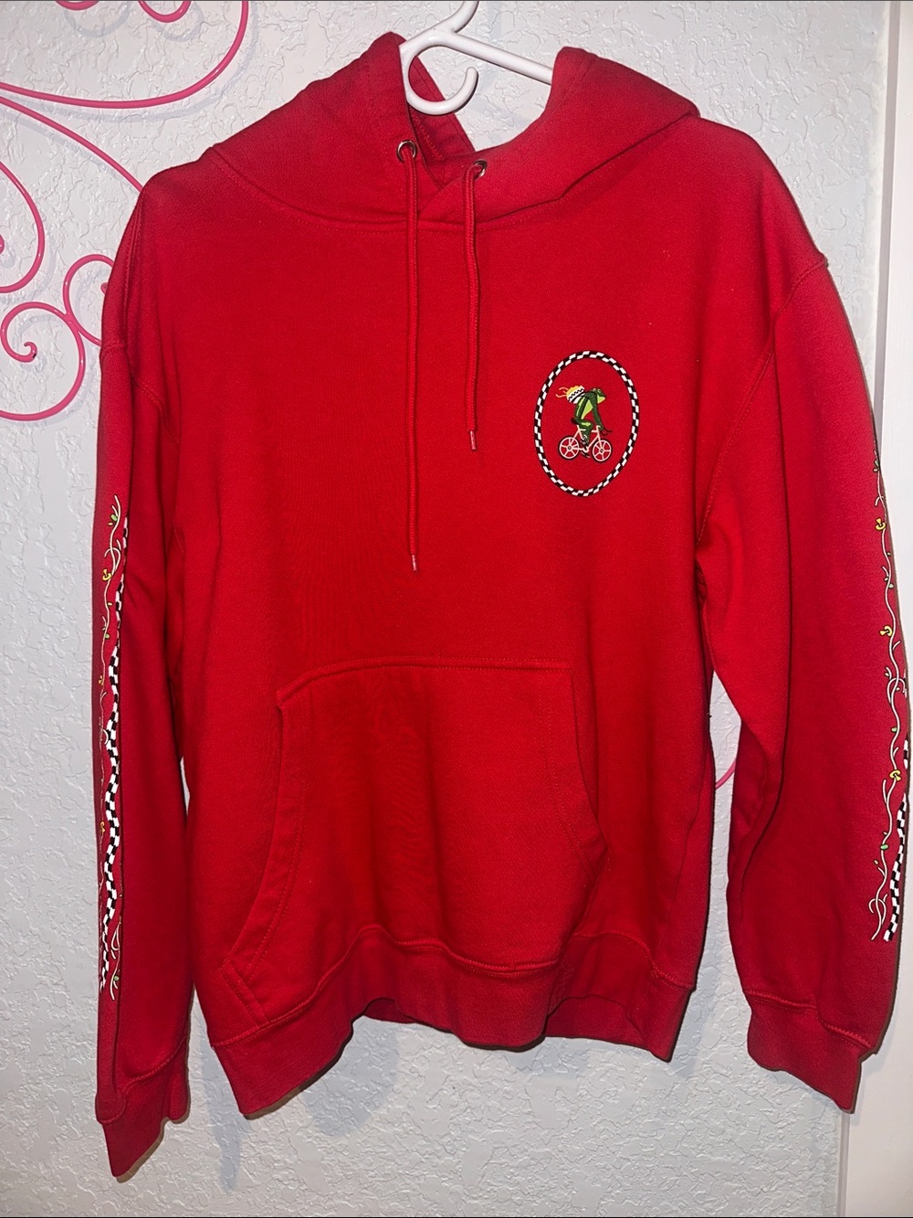 Red Graphic Pullover Hoodie with Pocket